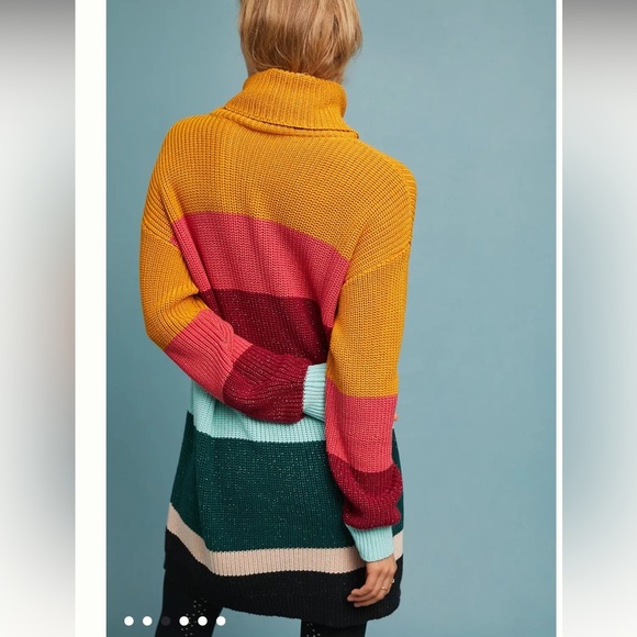 Farm Rio x Anthropologie Boldly Striped Sparkle Sweater Dress Women’s Size Small - Picture 2 of 7